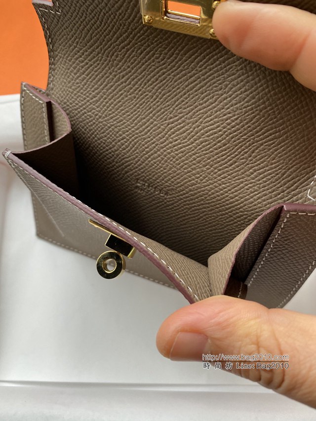 Hermes卡包 愛馬仕原版Kelly Pocket Epsom皮 Hermes新款小錢包 大象灰金扣  tdh2170